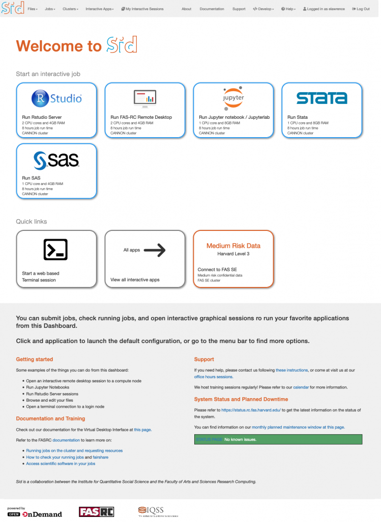 screenshot of the Sid index page