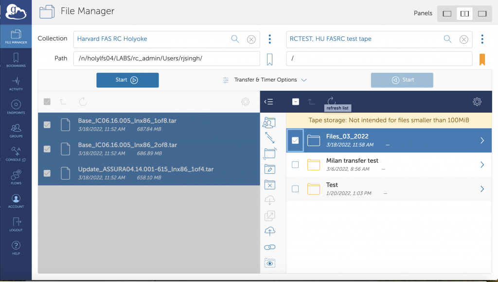 Globus: Transfer Data to Tape – FASRC DOCS